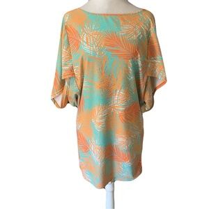 Cabana Life Womens Small Orange Aqua Tropical Print Tunic Top UPF Sun Protection